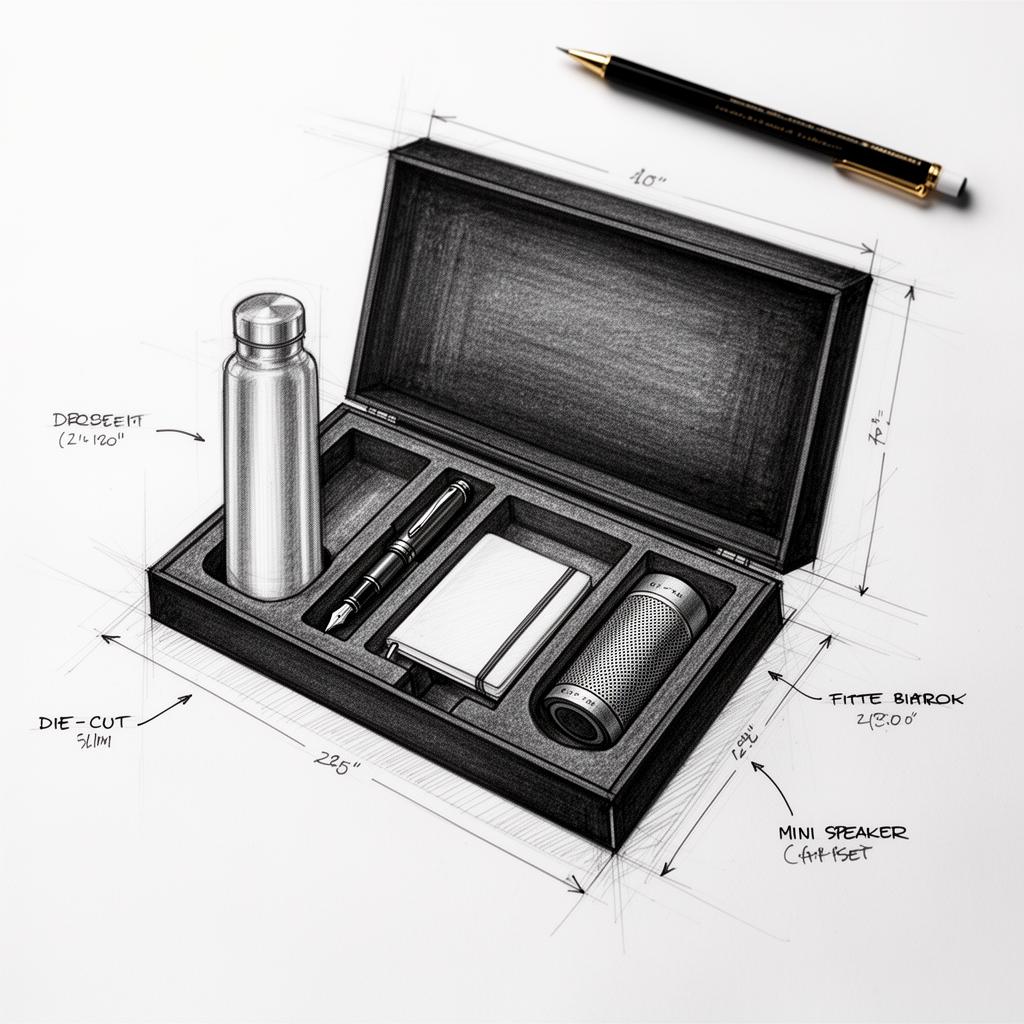 Hand-drawn concept sketch of packaging design